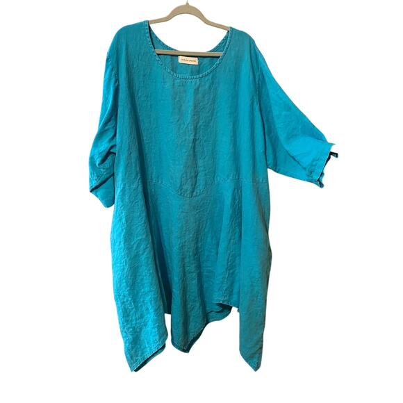 Love Your Peaches 100% Linen Tunic Dress 4X Blue USA made plus size lagenlook - Picture 1 of 8